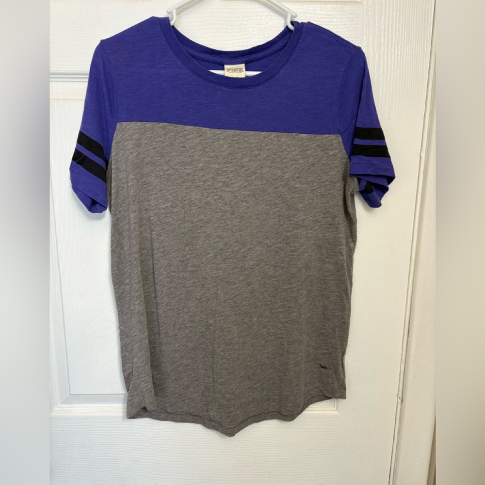 Victoria's Secret Purple and Gray Short Sleeve Colorblock Tee